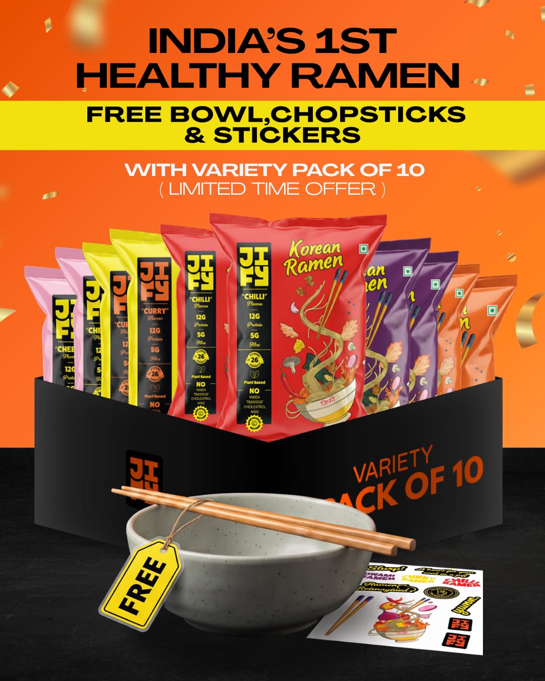 Variety Pack of 10 with Free Bowl and Chopsticks